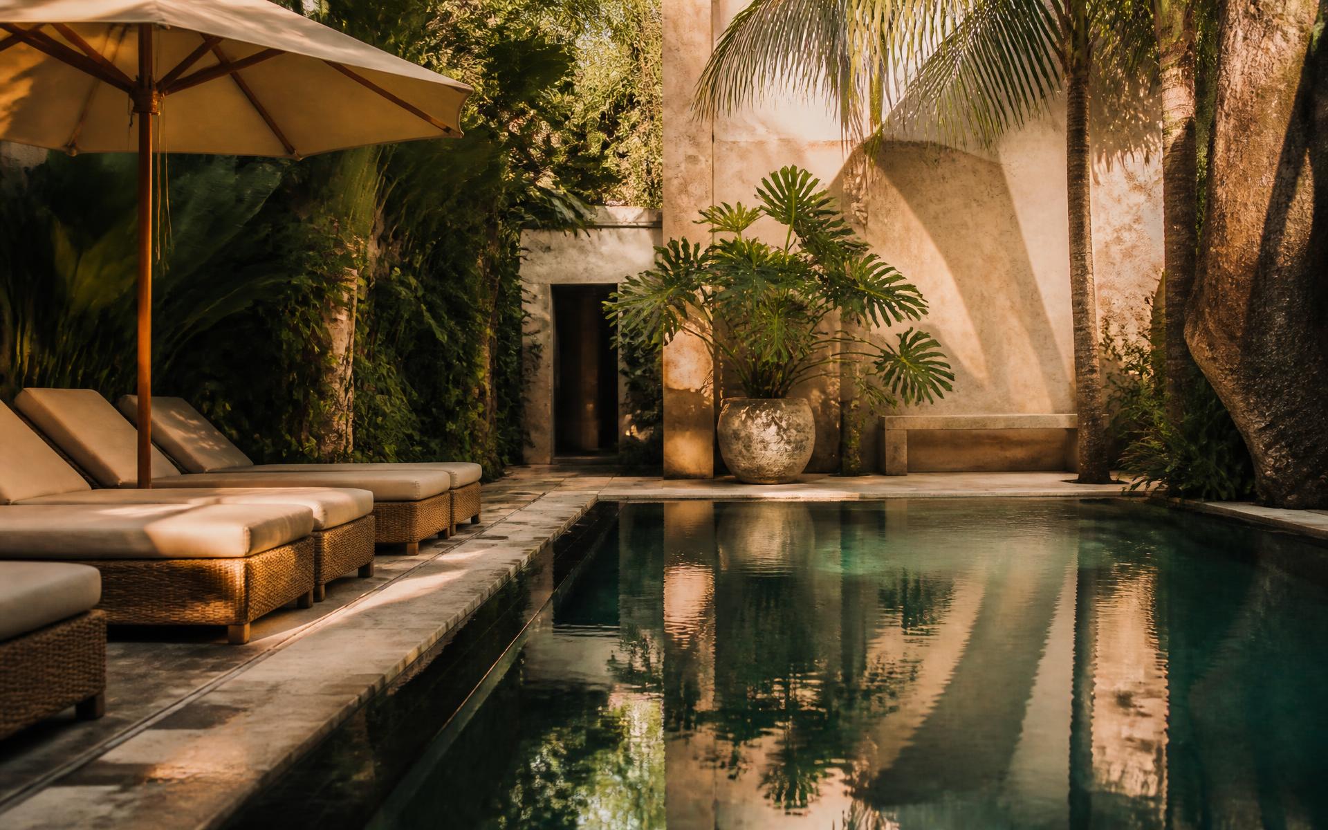 The pool at D'Avenue in late afternoon light